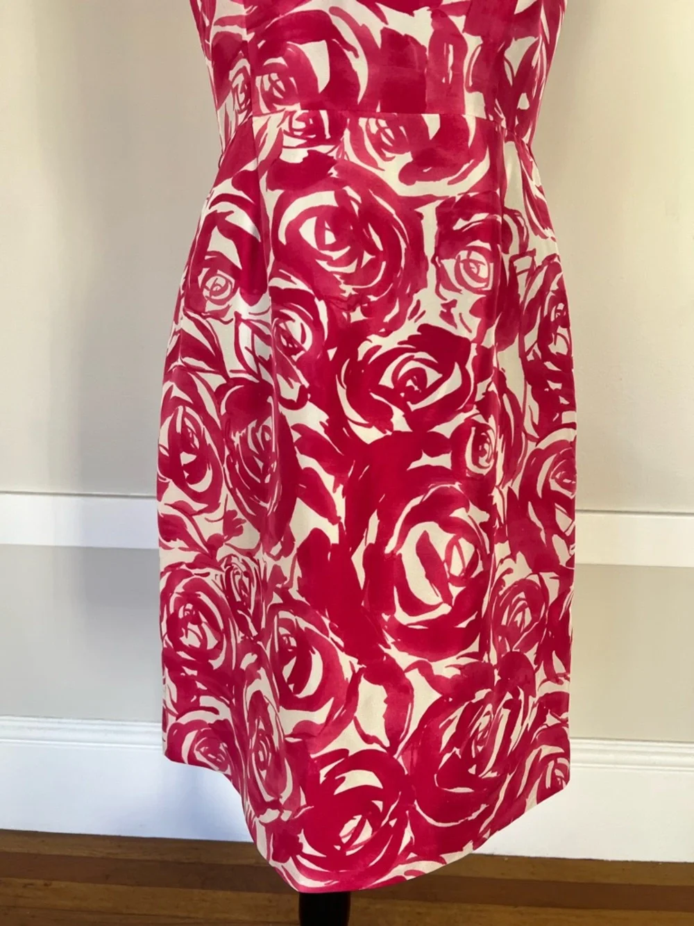 Kate Spade Minnie Rose Fuchsia‎ Pink White Rose Print Halter Midi Dress Size 8